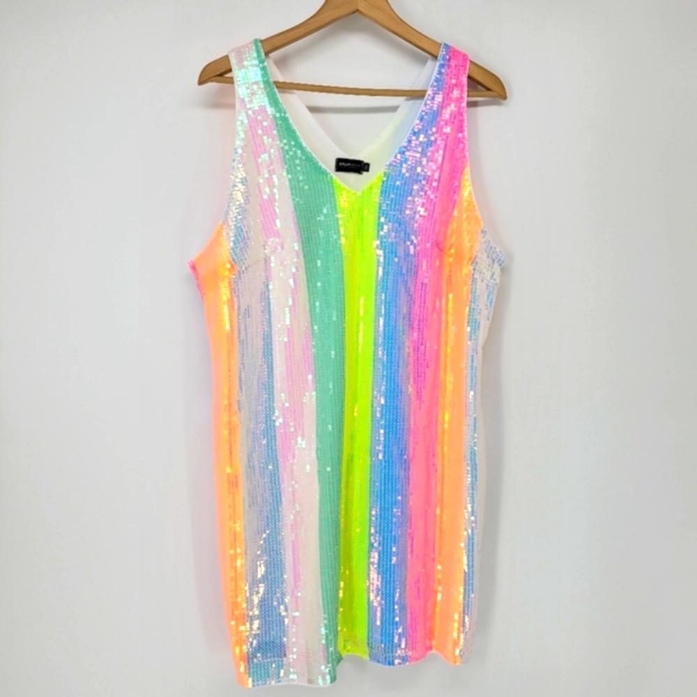 NEW Xpluswear sequin sleeveless v-neck rainbow stripe dress eras tour swiftie